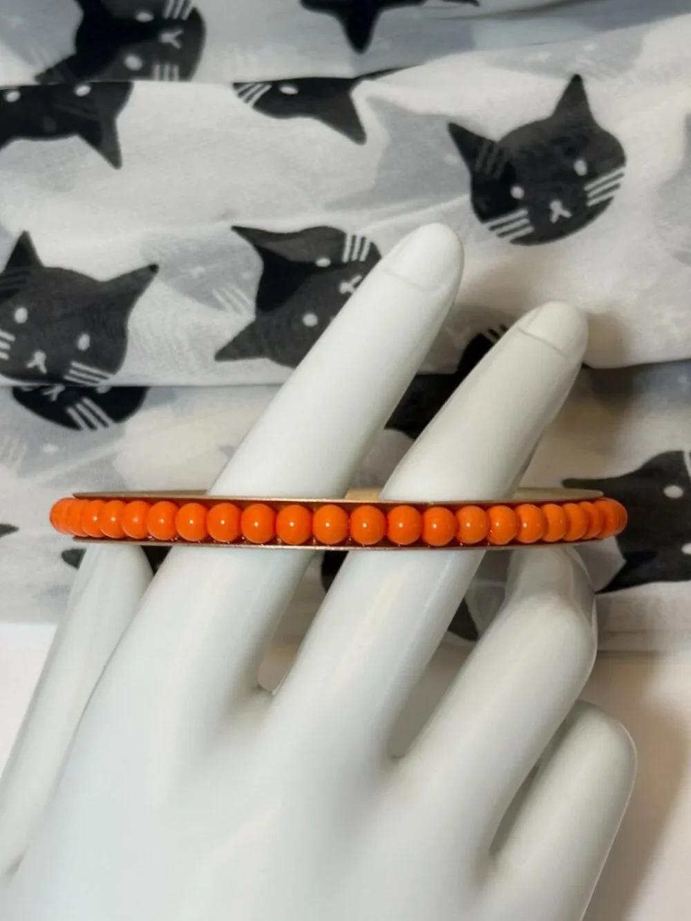6 Orange Bangles Mix Match Stack Beaded Gold Toned Bracelets